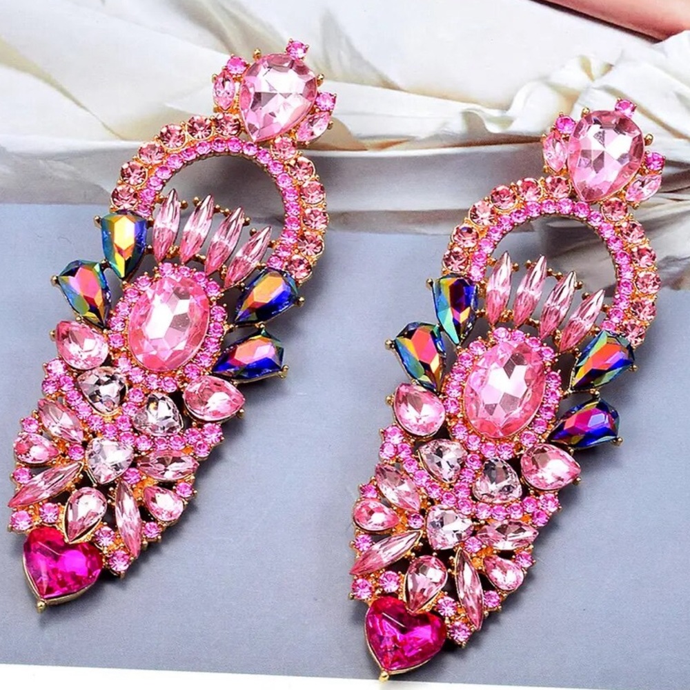 Pink Statement Earrings Swarovski Crystals